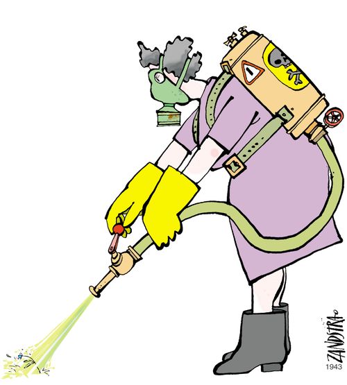 Housewife with industrial weed killer.
