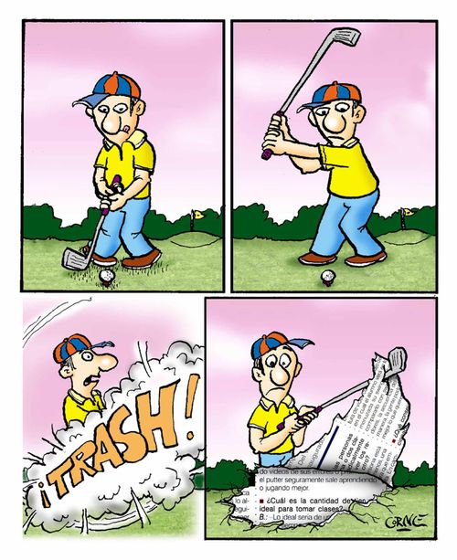 Golfer in cartoon rips page