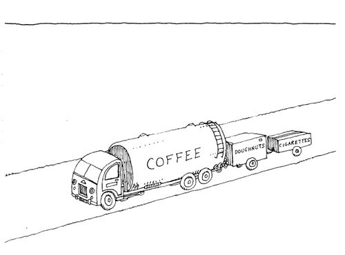 'Coffee, doughnuts, cigarettes'