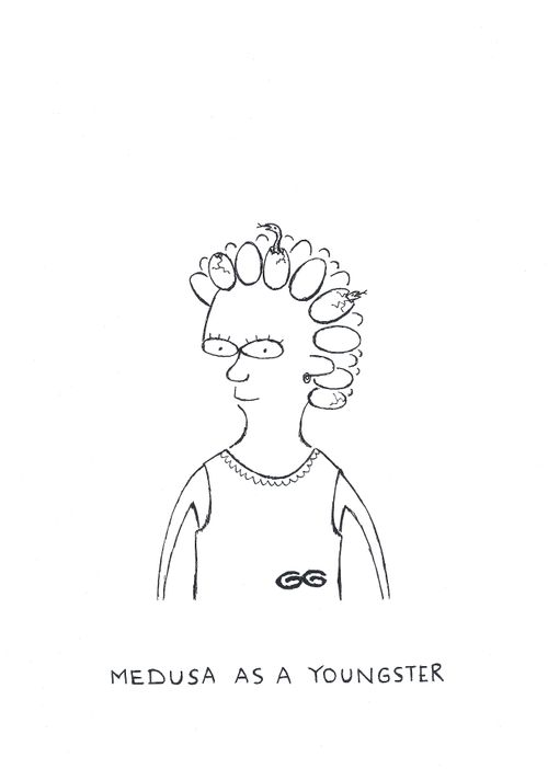 Medusa as a younster (With snake eggs on head).