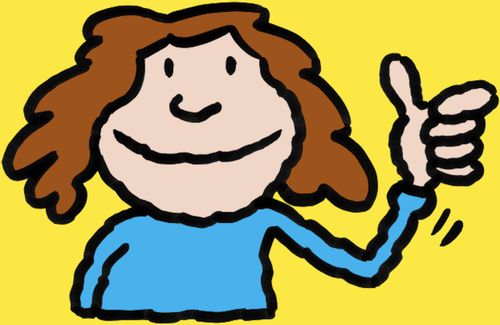 Girl giving thumbs up sign.