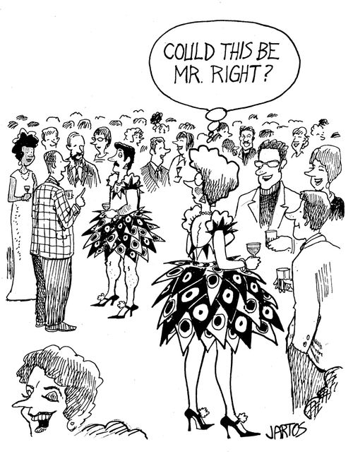 Woman at party spots man wearing identical dress and wonders...'could this be Mr Right?'