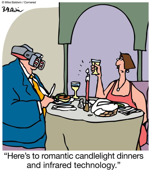 'Here's to romantic candlelight dinners and infared technology.'