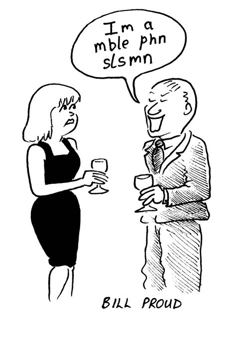 'Im a mble phn slsmn' (I'm a mobile phone salesman.')