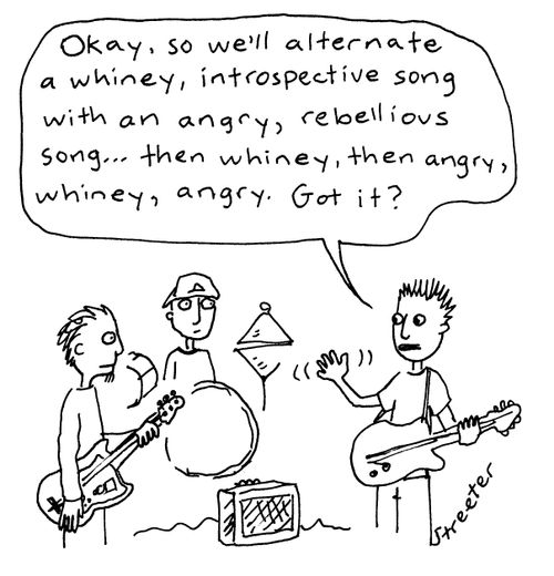 Band alternating between whiney and angry songs.