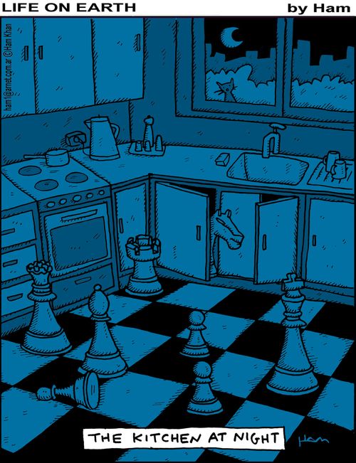 The kitchen at night.