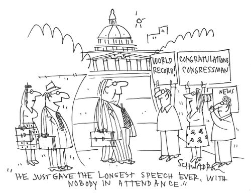 'He just gave the longest speech ever, with nobody in attendance.'