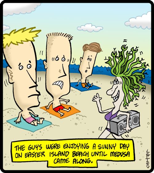 'The guys were enjoying a sunny day on Easter Island beach until Medusa came along.'