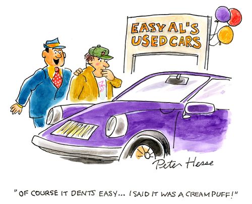 'Of course it Dents easy . . . I said it was a cream puff!'