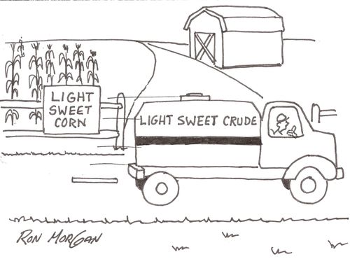 Tanker truck is filled corn crude.