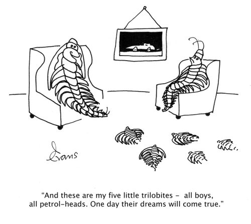 'And these are my five little trilobites - all boys, all petrol-heads. One day their dreams will come true.'