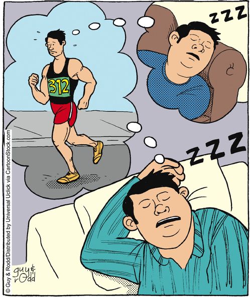 Runner thinking about sleeping.