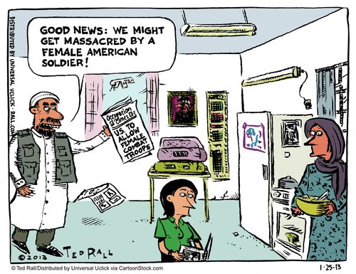 'Good news: we might get massacred by a female American soldier.'