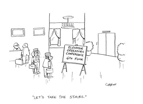 'Let's take the stairs.'