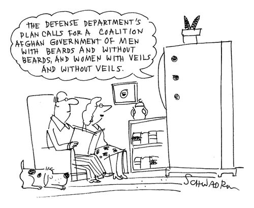 The defense department's plan calls for a coalition Afghan government of men with beards and without beards...