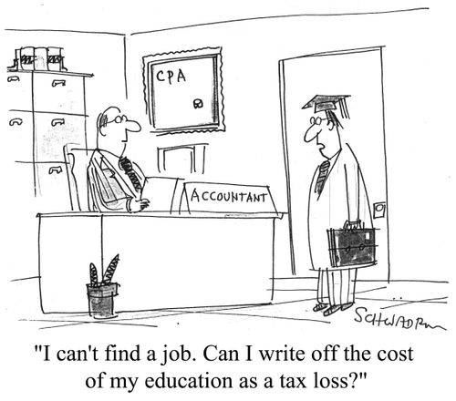 I can't find a job. Can I write off the cost of my education as a tax loss?