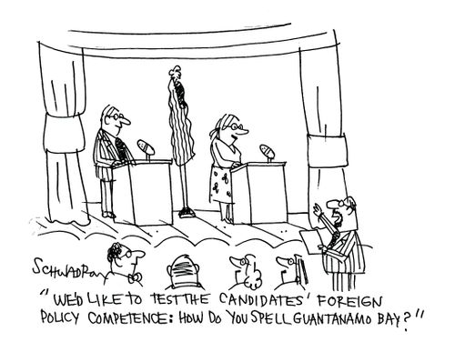 'We'd like to test the candidates foreign policy competence: How do you spell Guantanamo Bay?'