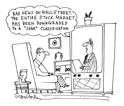 'Bad news on Wall Street. The entire stock market has been downgraded to a 'junk' classification.'