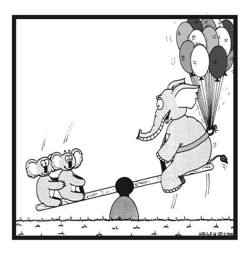 Elephant with Balloons on Seesaw