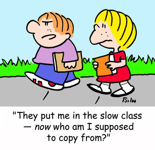'They put me in the slow class - NOW who am I supposed to copy from?'