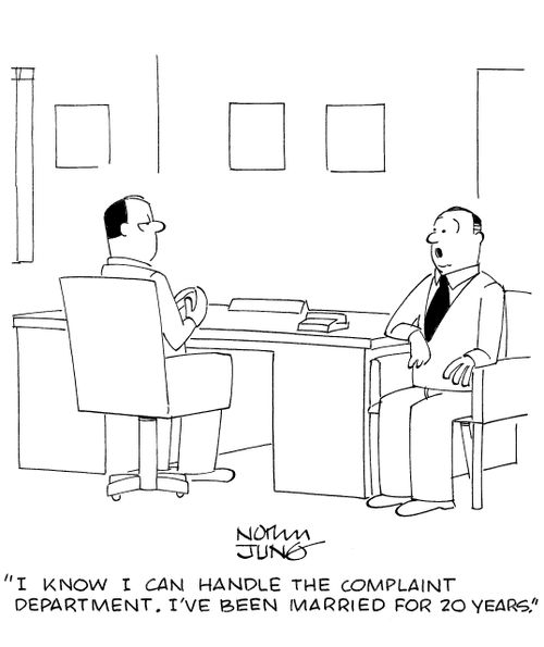 'I know I can handle the complaint department. I've been married for 20 years.'