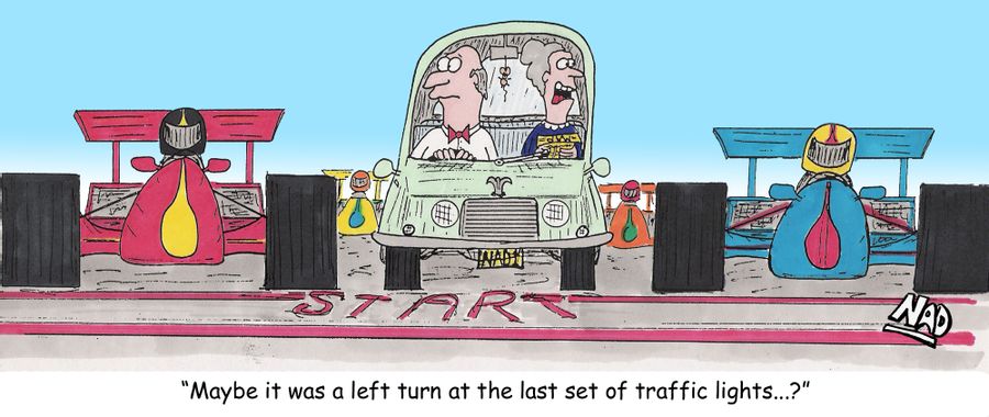 'Maybe it was a left turn at the last set of traffic lights...?'