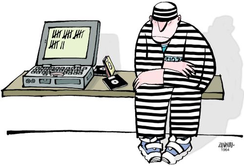 Prisoner keeping a calendar on his laptop.