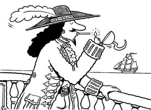 Pirate with a cigarette lighter in his hook.