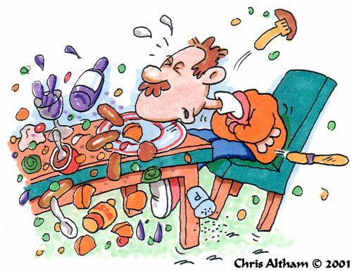 Man suffering terrrible cramps at dinner
