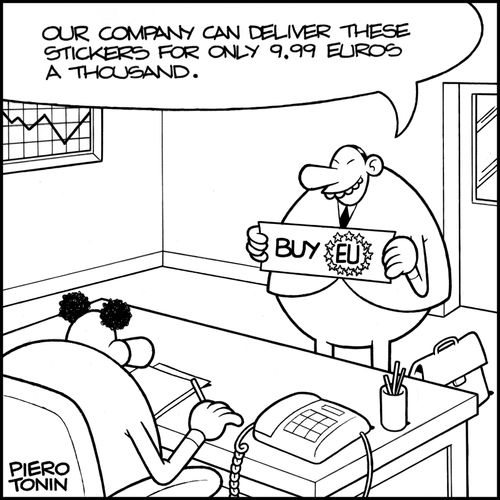 'Our company can deliver these stickers for only 9.99 euros a thousand.'