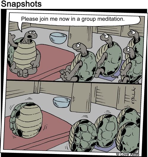 'Please join me now in a group meditation.'