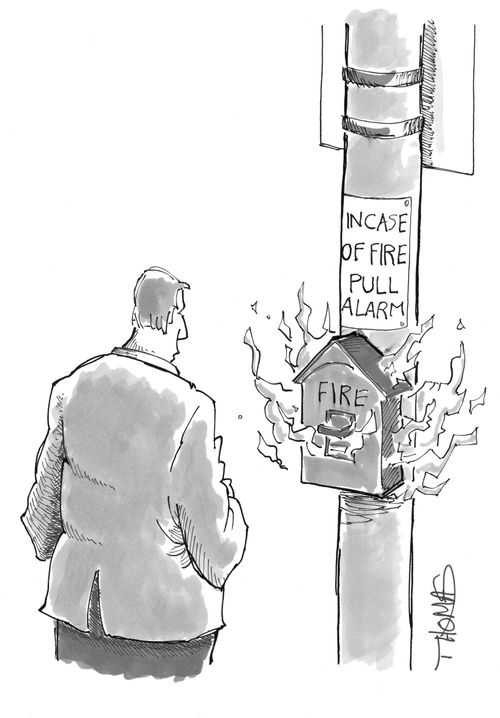 Fire alarm box on fire.