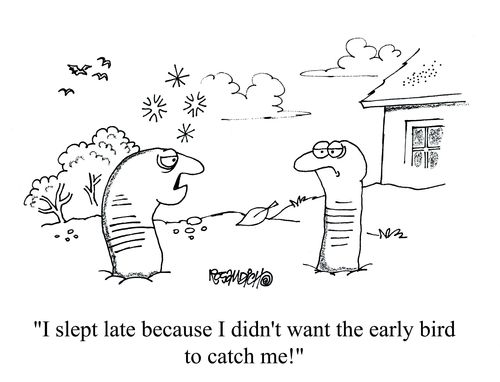 'I slept late because i didn't want the early bird to catch me!'