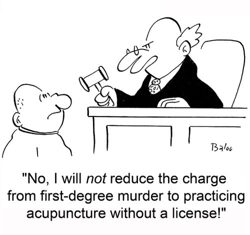 'No, I will not reduce the charge from first-degree murder to practicing acupuncture without a license!'