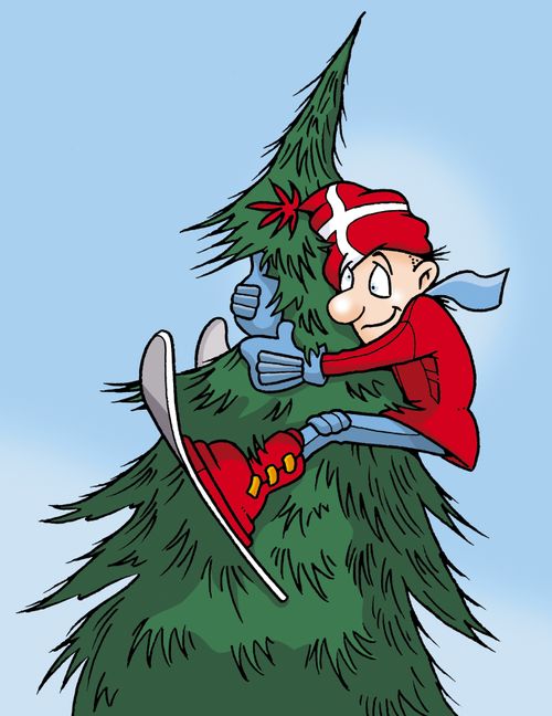 Skier in tree.