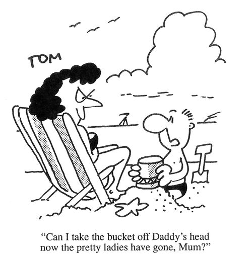 'Can I take the bucket off Daddy's head now the pretty ladies have gone, Mum?'