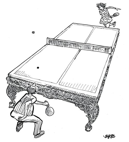 An ornate table-tennis table.