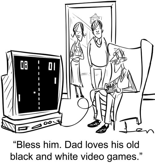 'Bless him. Dad loves his old black and white video games.'
