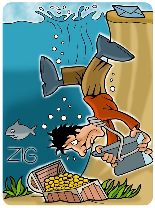 Man commiting suicide finds the treasure at the bottom of the sea.