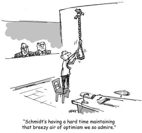 'Schmidt's having a hard time maintaining that breezy air of optimism we so admire.'