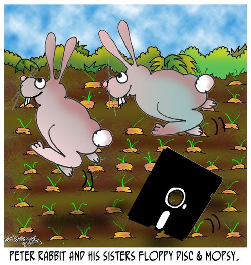 'Peter Rabbit and his sisters, Floppy Disc and Mopsy.'