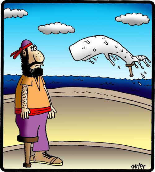Moby Dick with peg leg.
