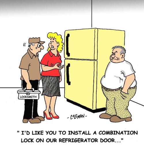 'I'd like you to install a combination lock on our refrigerator door. . .'