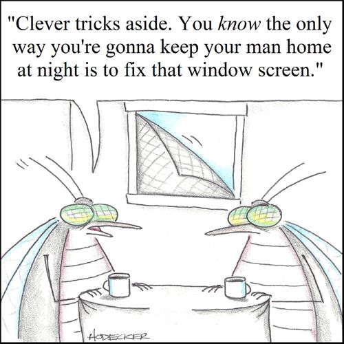 'Clever tricks aside. You know the only way you're gonna keep your man home at night is to fix that window screen.'