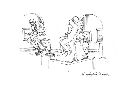 The Thinker is jealous of The Kiss.