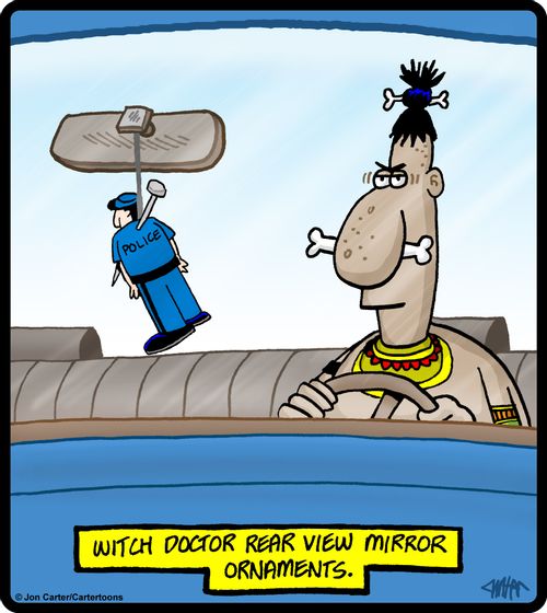 Witch doctor rear view mirror ornaments.