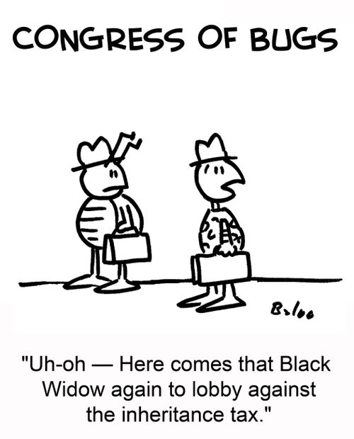 'Uh-oh -- Here comes that Black Widow again to lobby against the inheritance tax.'