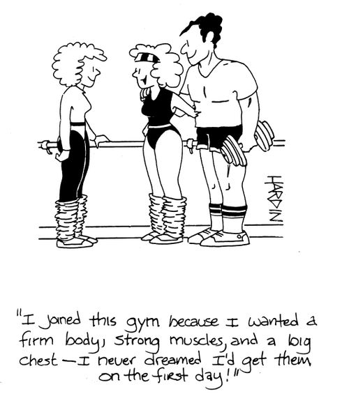 'I joined this gym because I wanted a firm body, strong muscles, and a big chest - I never dreamed I'd get them on the first day!'