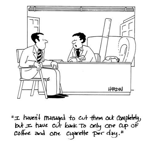 'I haven't managed to cut them out completely but I have cut back to only one cup of coffee and one cigarette per day.'