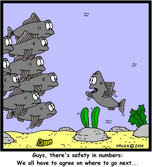 'Guys, there's safety in numbers: We all have to agree on where to go next...'